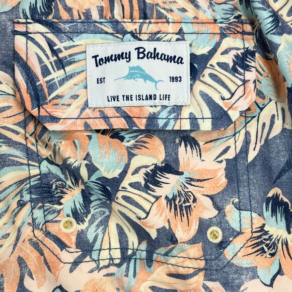 Tommy Bahama Baja Hacienda Swim Trunks Mens L Blue Orange Floral Print UPF 30 - Picture 11 of 16